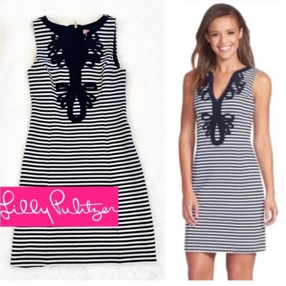 Lilly Pulitzer Dresses & Skirts - Lilly‎ Pulitzer Size XS Navy and White Striped Mini Dress